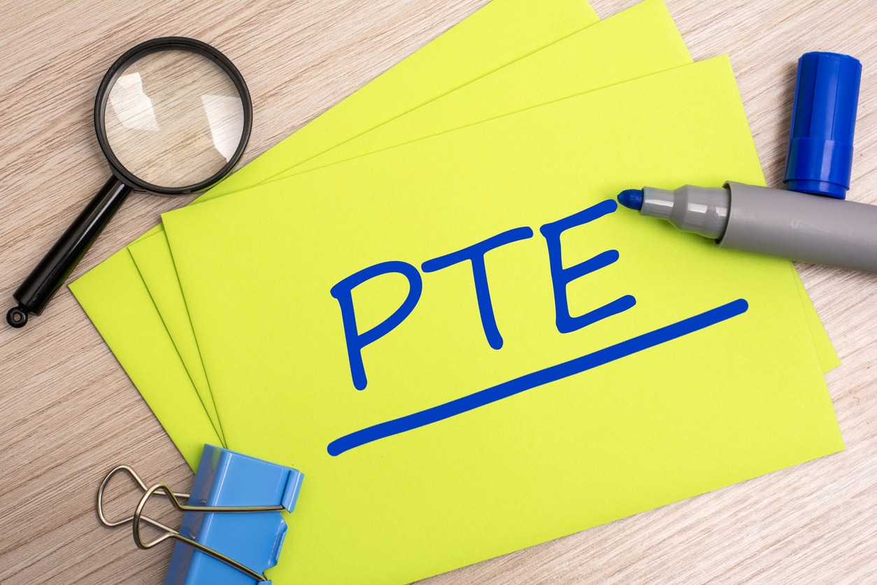 IELTS exam and PTE test.